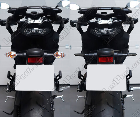 Comparative before and after installation Dynamic LED turn signals + brake lights for Aprilia Mana 850 GT