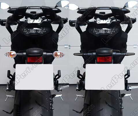 Comparative before and after installation Dynamic LED turn signals + brake lights for Triumph Tiger Explorer 1200