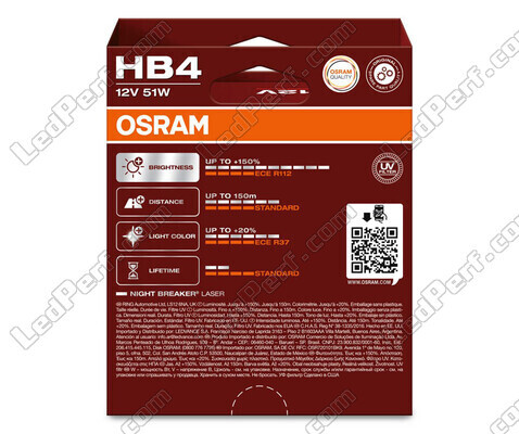 Pack of 2 Osram Night Breaker Laser +150% HB4 bulbs  - 9006NL-2HB